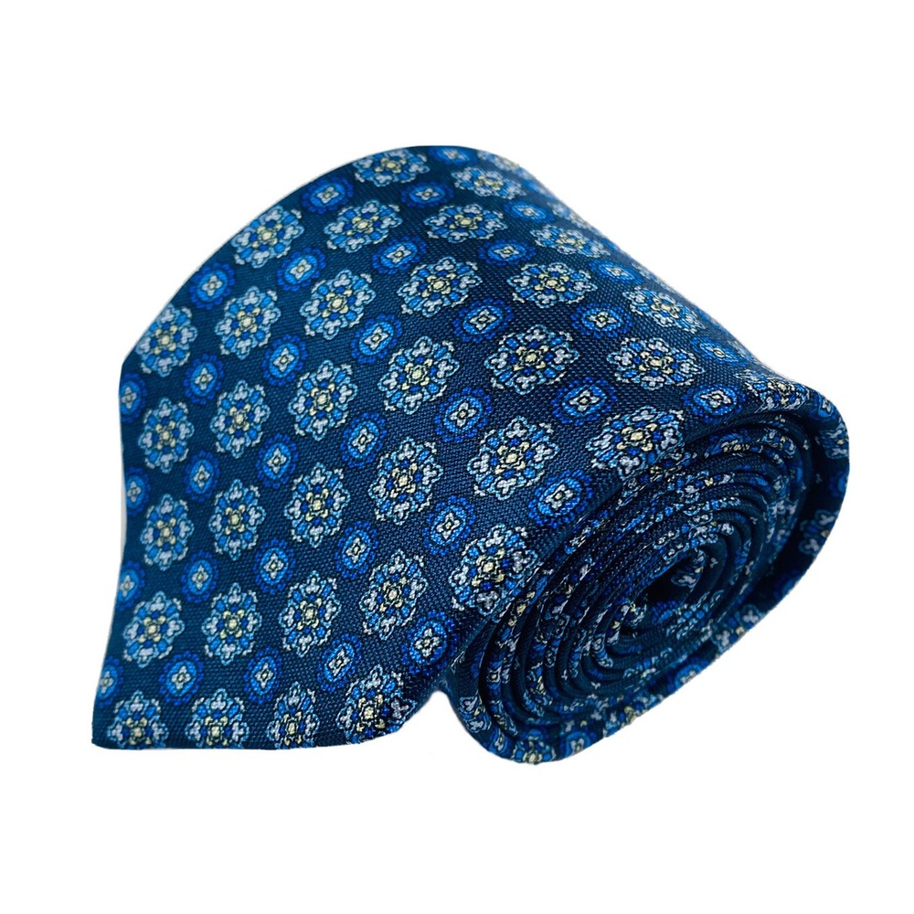 M.Ferretti Blue White Abstract Patterned Pure Silk Tie 3 Inch Width NWT